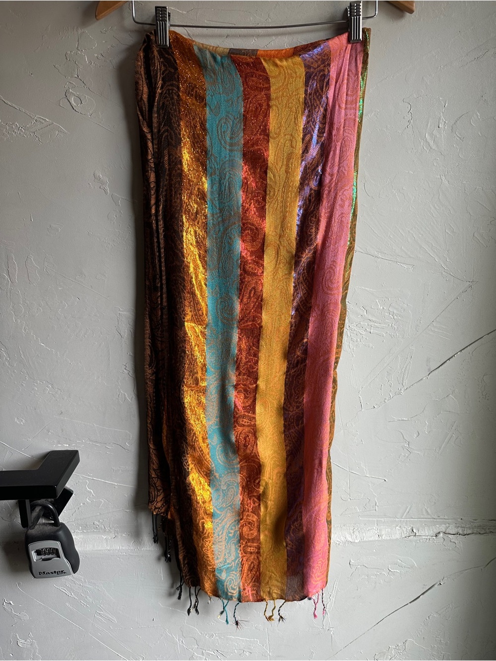 2 Chic Metallic Paisley Scarf Y2K Boho Festival Colorful Lurex Wrap 70x26โ